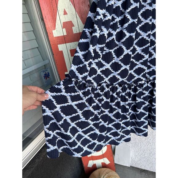 Michael Kors Jacquard Print Midi Halter Dress - Size Large - Navy Blue/ White - Picture 5 of 11